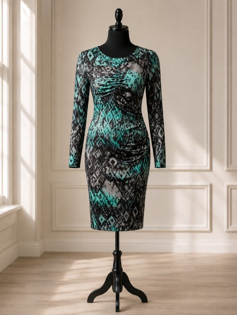 Lafayette 148 New York Abstract Snake Ikat Print Ruched Sheath Dress 6